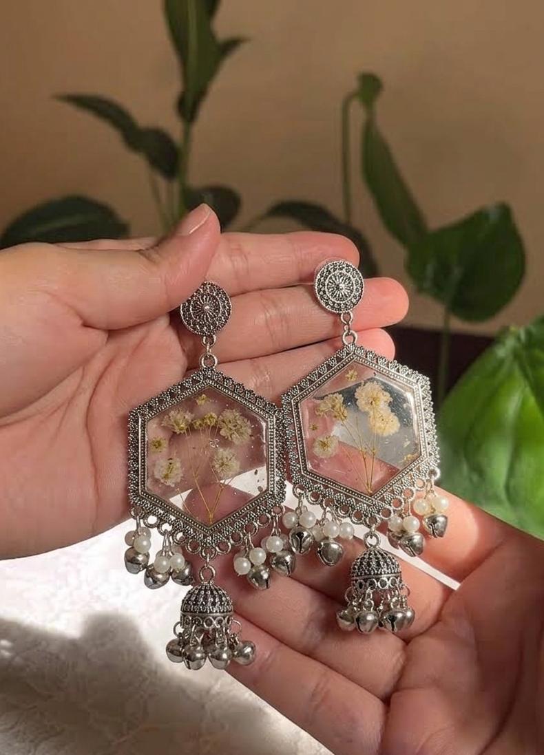 Handcrafted Floral Hexagon Earrings – Rangrez Jewels